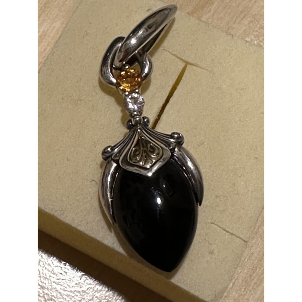 Ann King Sterling Silver 18K Gold Black Onyx Citrine Drop Pendant Enhancer